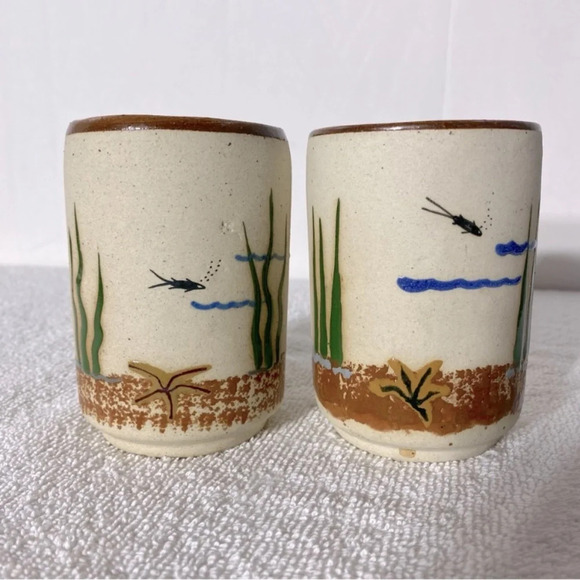 Vintage Mexico Handmade Ceramic  Stoneware Mugs x2 - Picture 1 of 10